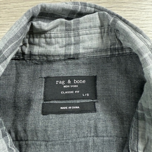 Rag & Bone Shirt Mens Gray Plaid Button Up Cotton Long Sleeve Classic Fit - Picture 4 of 9